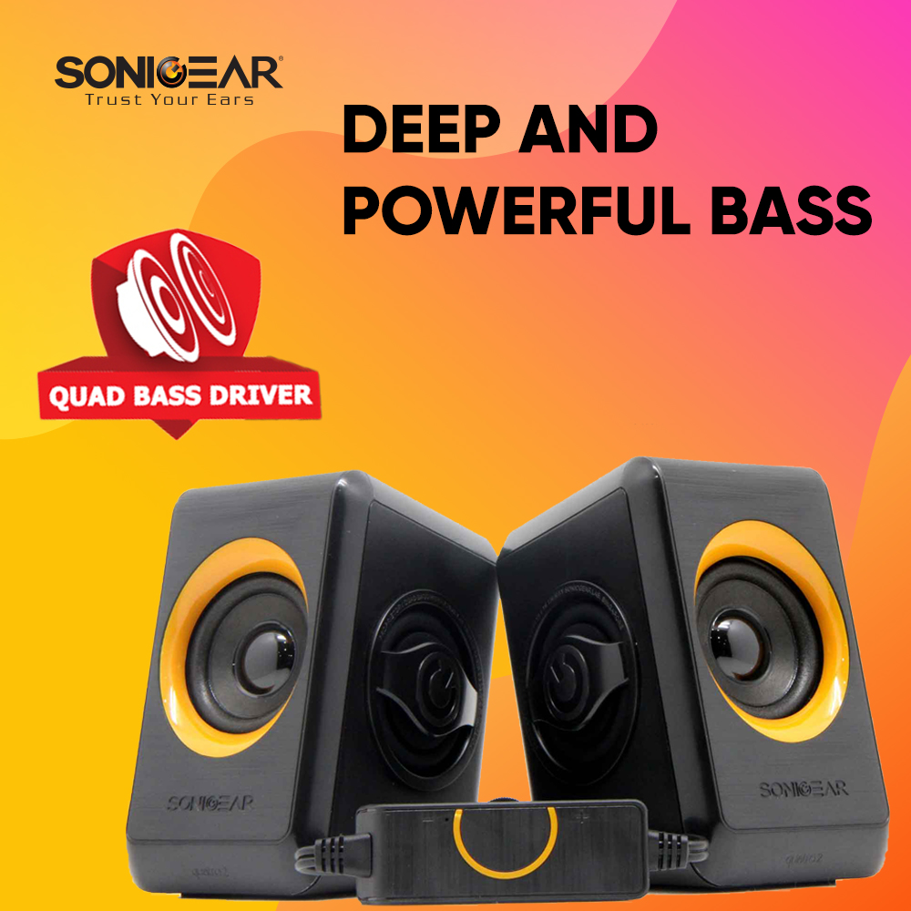 SonicGear Quatro 2 2.0 USB Speakers With Powerful Bass- Green | Line-In Volume Controller | Huge Driver Size