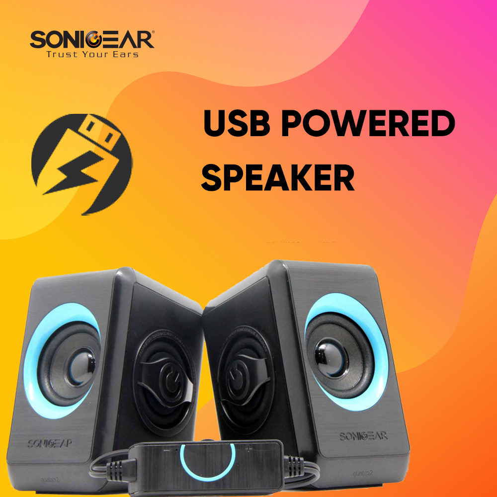 SonicGear Quatro 2 2.0 USB Speakers With Powerful Bass- Green | Line-In Volume Controller | Huge Driver Size