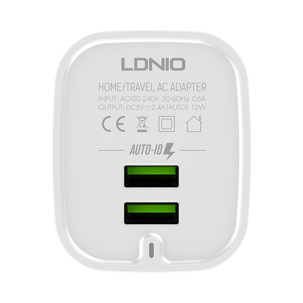 LDNIO A201 Dual-USB Output Port 2.4A Fast UK PLUG 3 Pin Travel Charger Adapter 3 Pin Fast Smart Charger Supports Samsung XIAOMI HUAWEI OPPO VIVO APPLE MEIZU iPhone iPad