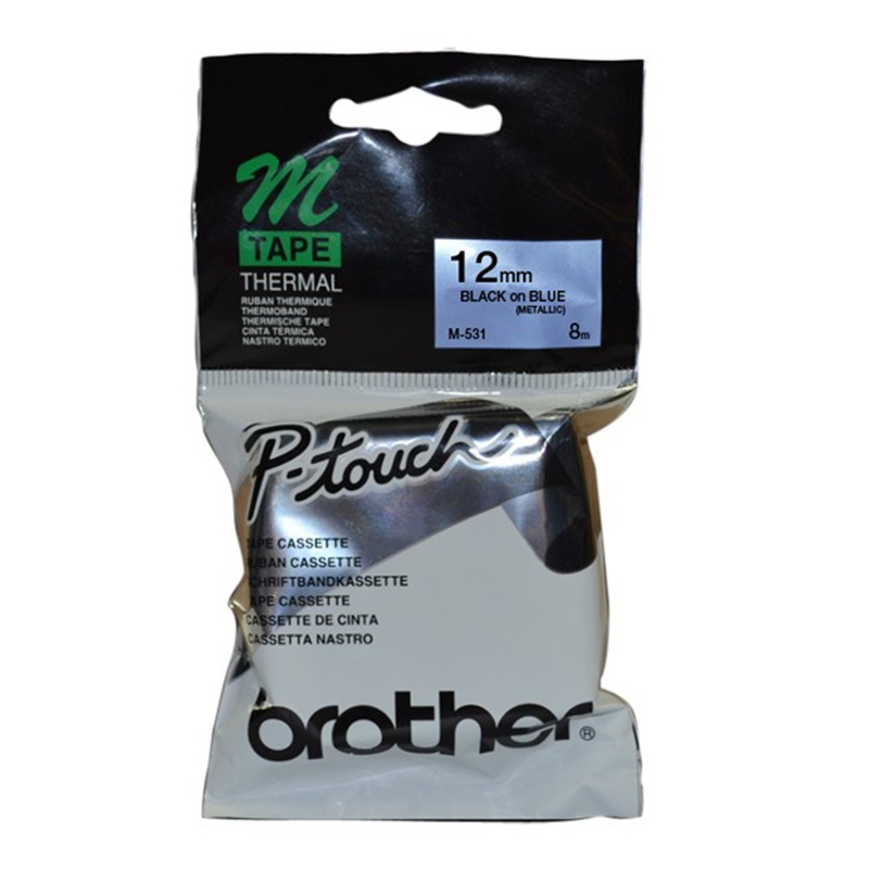 Brother M-531 Black on Matallic Blue 12mm Tape