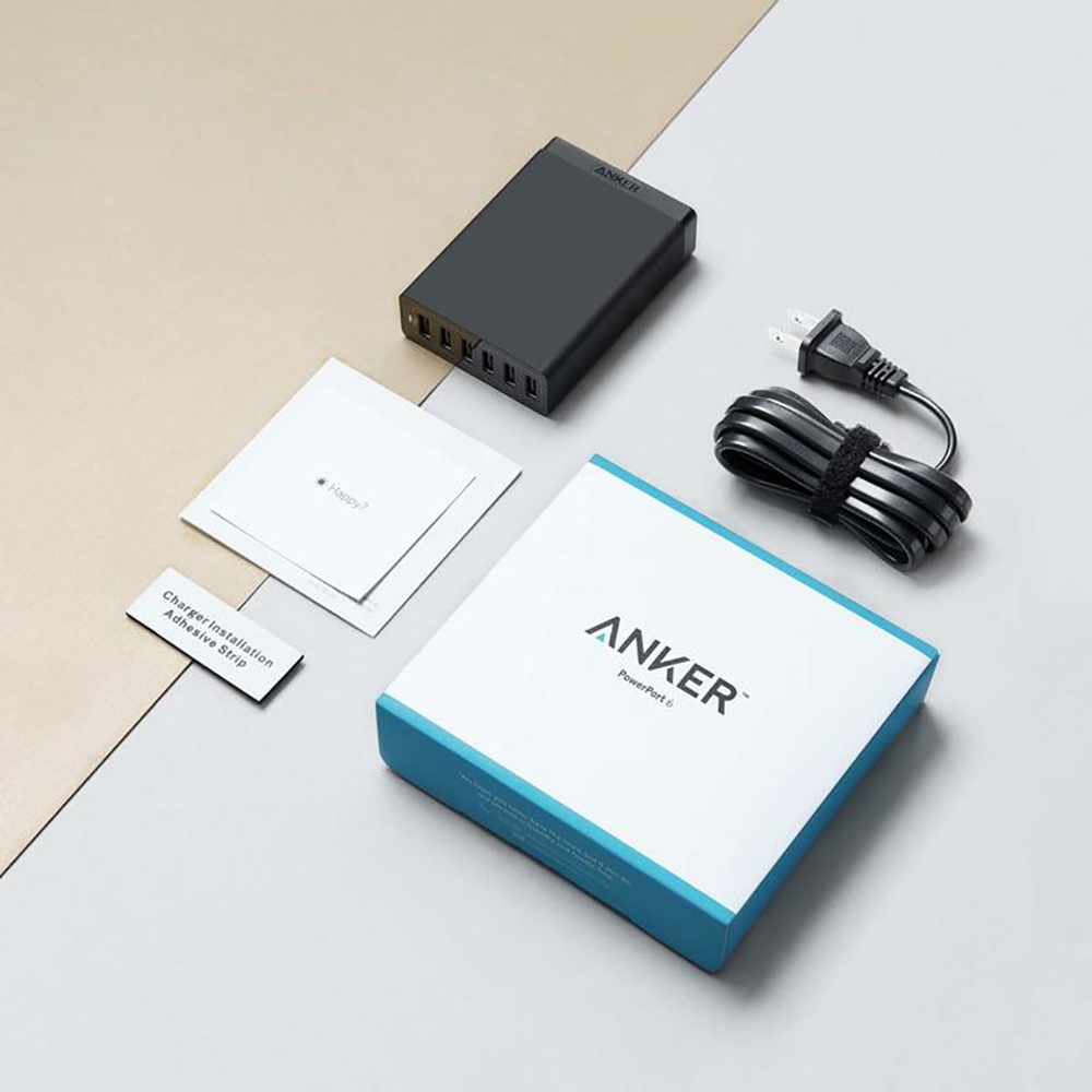 Anker A2123 PowerPort 60W 6-Port USB Desktop Charger - Black