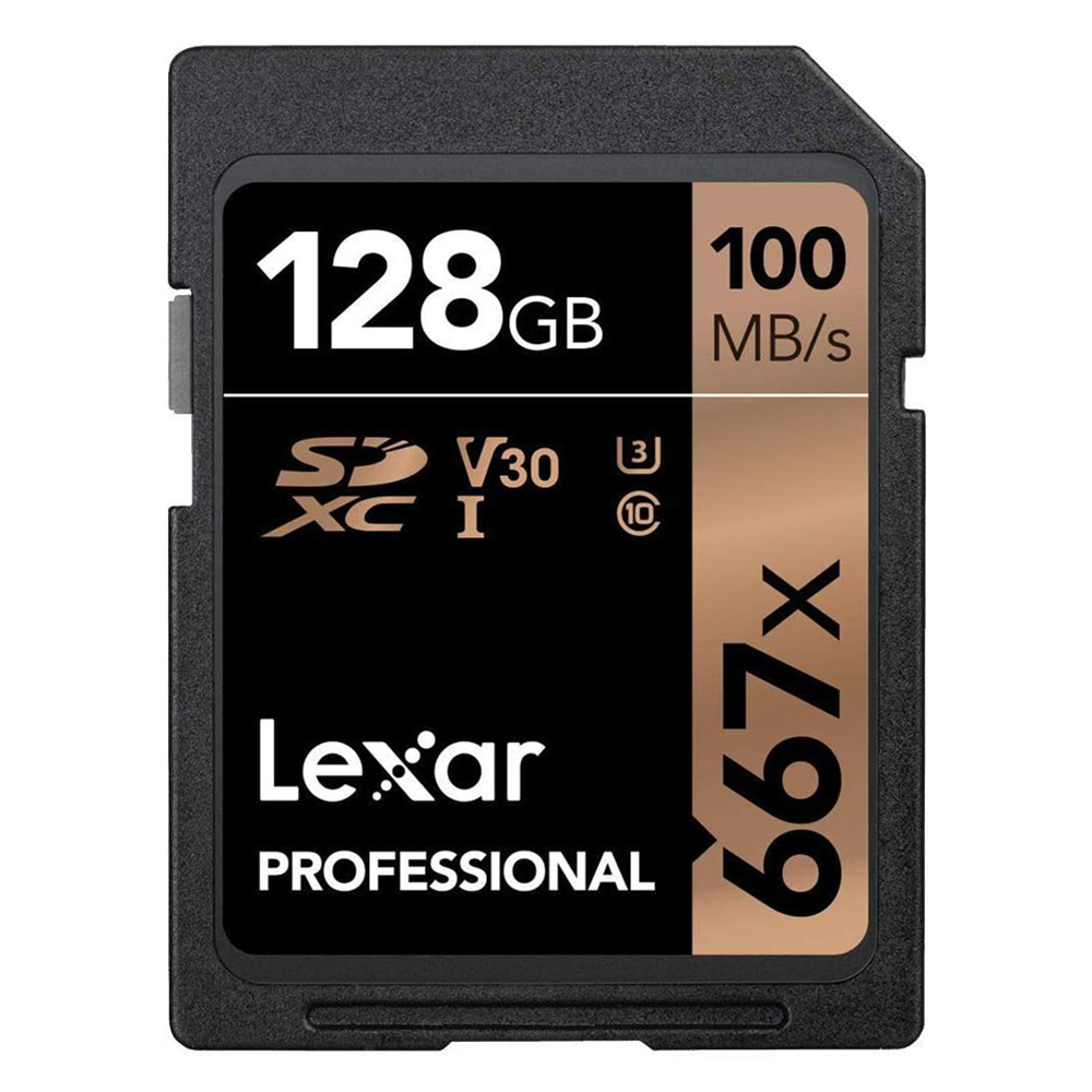 Lexar 667X Professional 128GB U3 V30  SDXCâ„¢ UHS-I Memory Cards (up to 100MB/s read, Write 90MB/s)