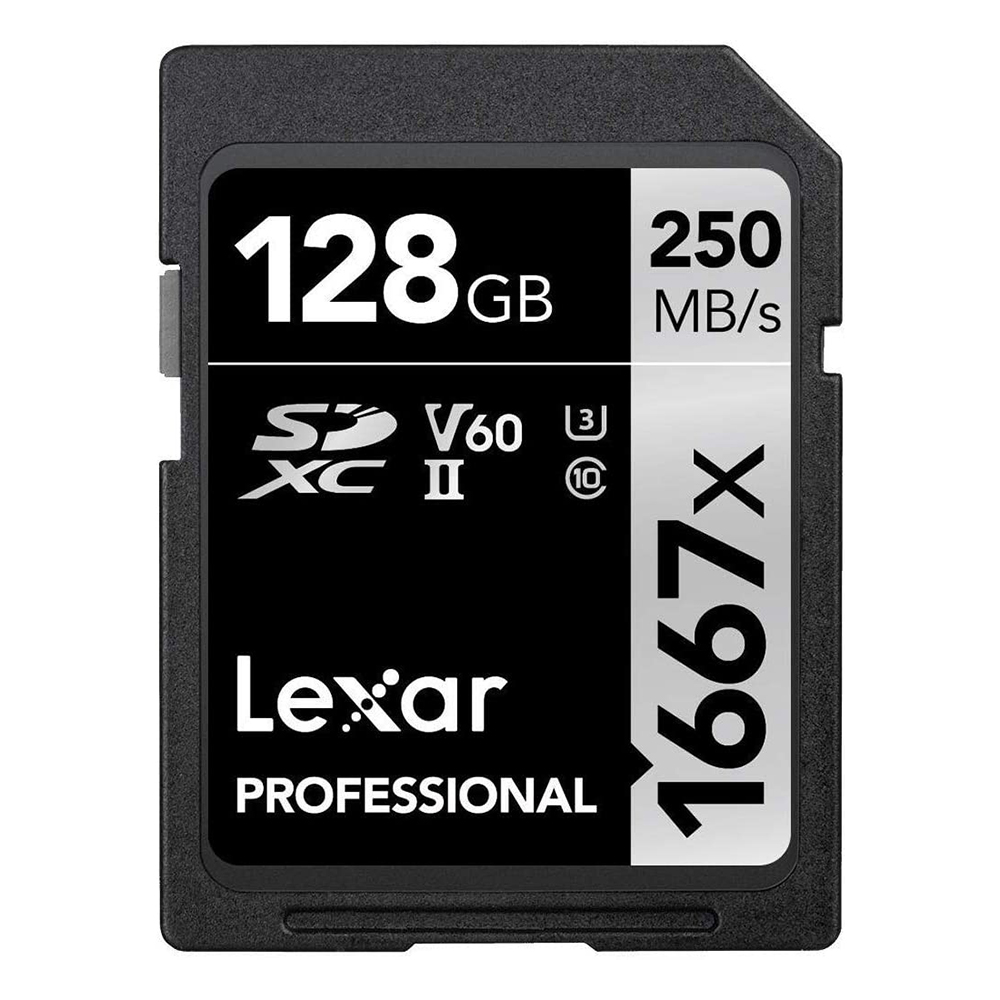 Lexar 1667X Professional 128GB V60 U3 SDXCâ„¢ UHS-II Memory Cards (up to 250MB/s read, 120MB/s write)