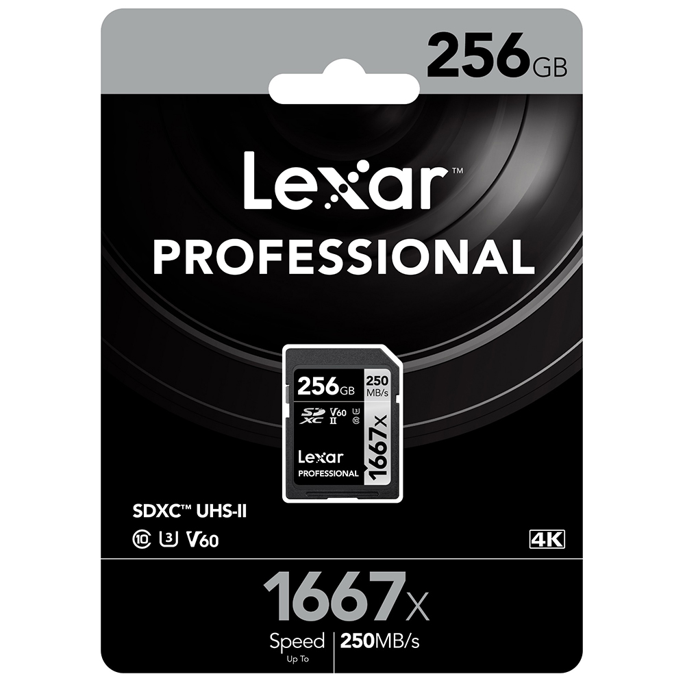 Lexar 1667X Professional 256GB V60 U3 SDXC™ UHS-II Memory Cards (up to 250MB/s read, 120MB/s write)