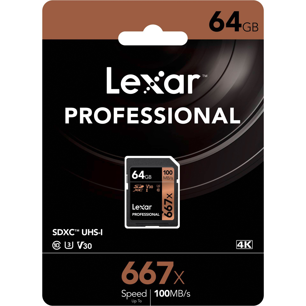 Lexar 667X Professional 64GB U3 V30 SDXC™ UHS-I Memory Cards (up to 100MB/s read, Write 60MB/s)