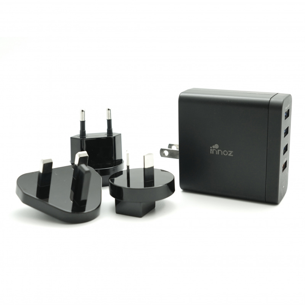Innoz® InnoPower TQ4 4 Port QC3.0 Travel Charger (with US, UK, EU, AU Plug Adaptor) - Black