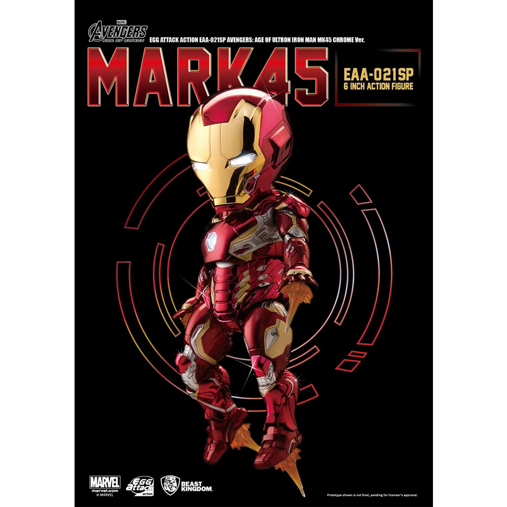 Beast Kingdom Marvel Avengers: Age of Ultron Iron Man Mark 45 MK45 EAA-021SP Egg Attack Action Figure with Ultron Sentry (Chrome Version)