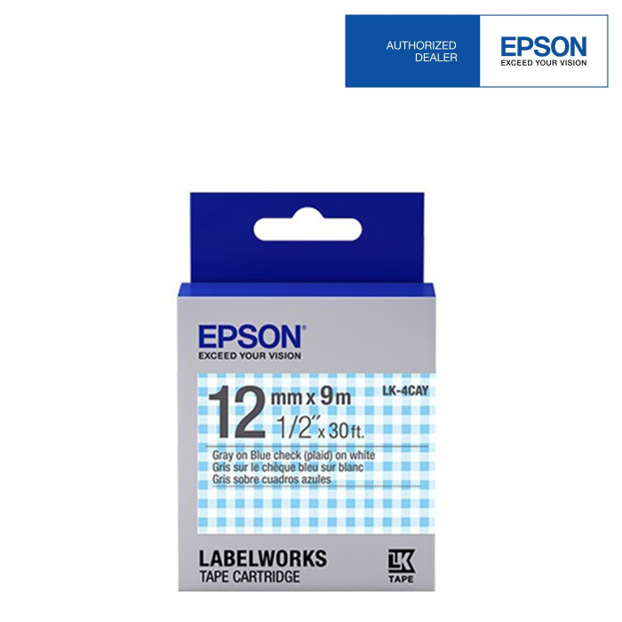 Epson Label Cartridge 12mm Gray on Blue Check Tape