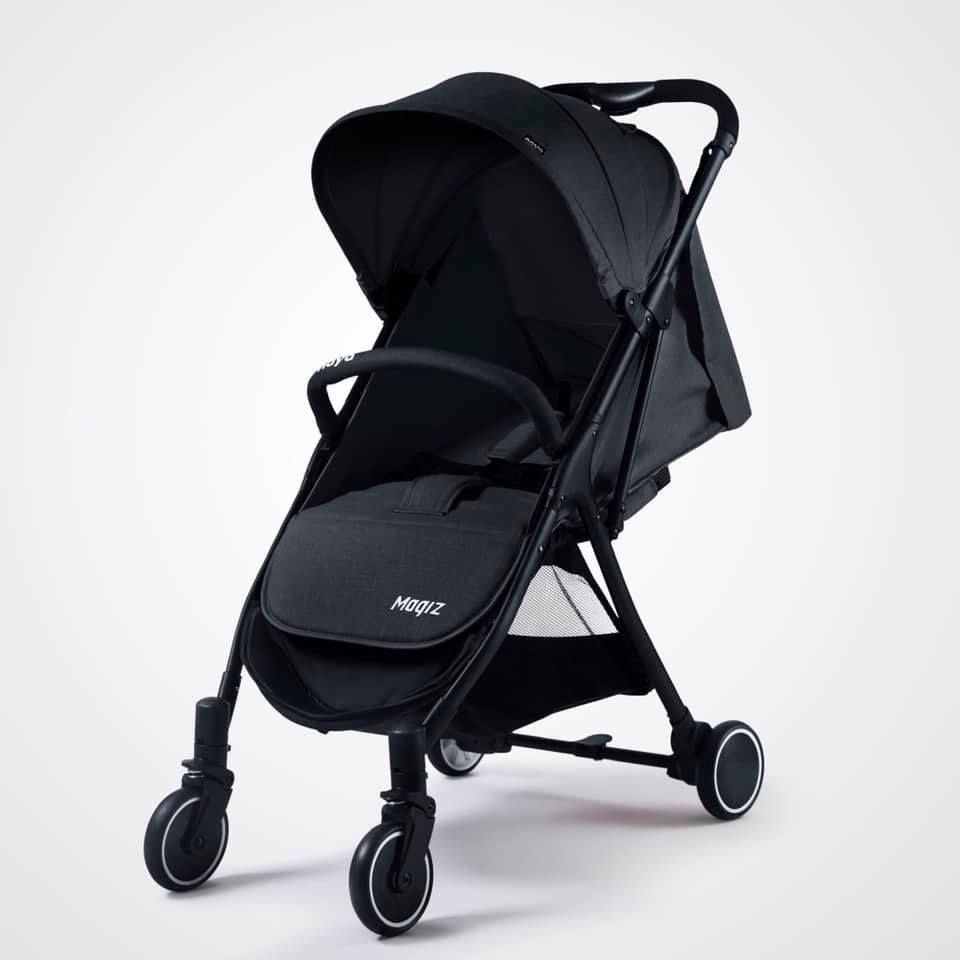 Naya Magiz Baby Stroller (Black) - One Click Magic Fold, Lightweight 5.9kg, Flat Recline, Mesh Window, Travel Cabin Size Stroller