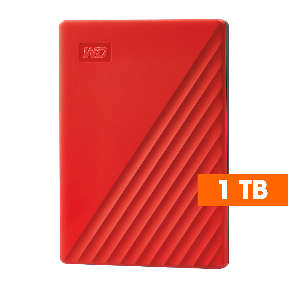 WD Western Digital My Passport 1TB Slim Portable External Hard Disk USB 3.0 With WD Backup Software & Password Protection - Red
